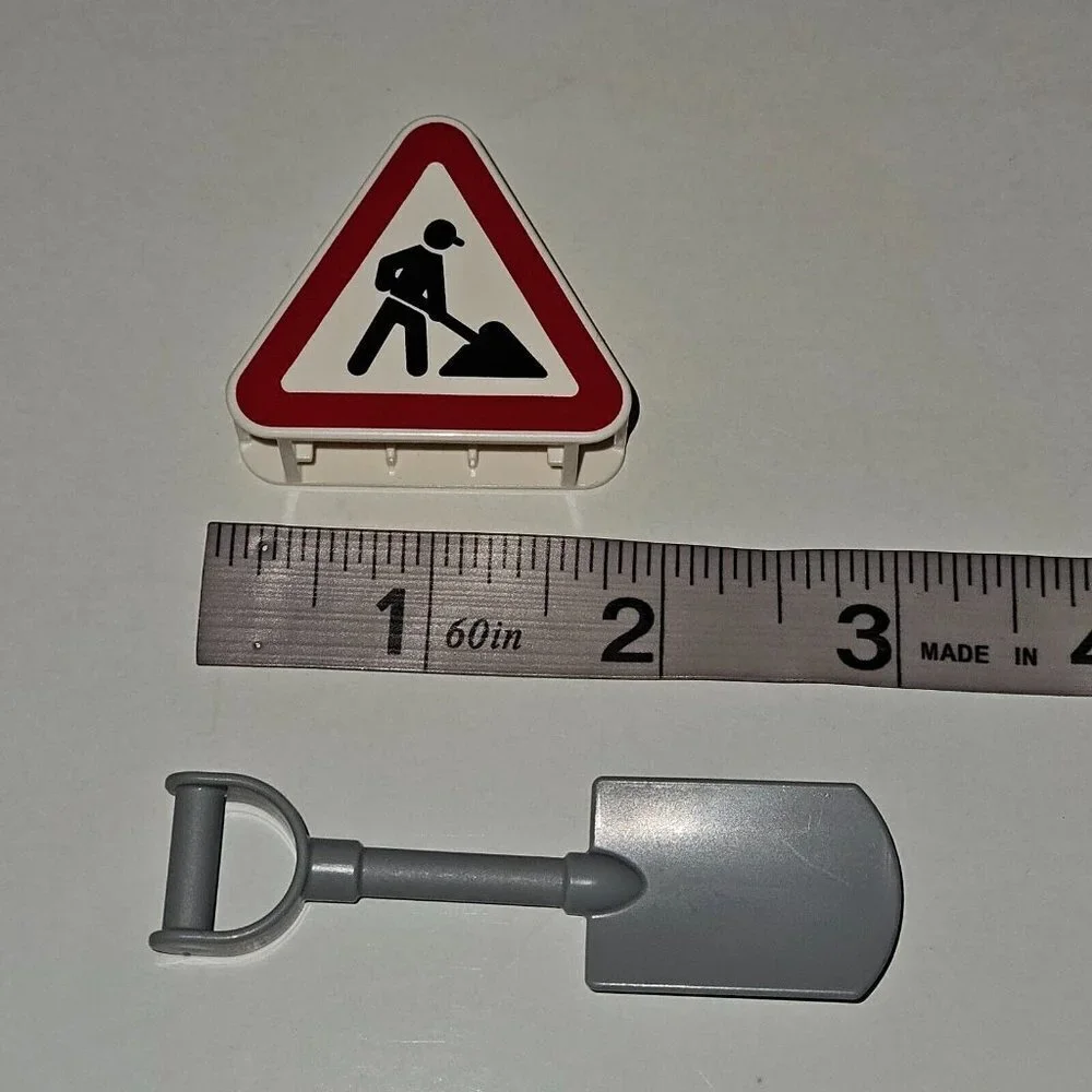 2 Lego Duplo Pieces Lot Gray Shovel Triangle Construction Sign Work Zone
